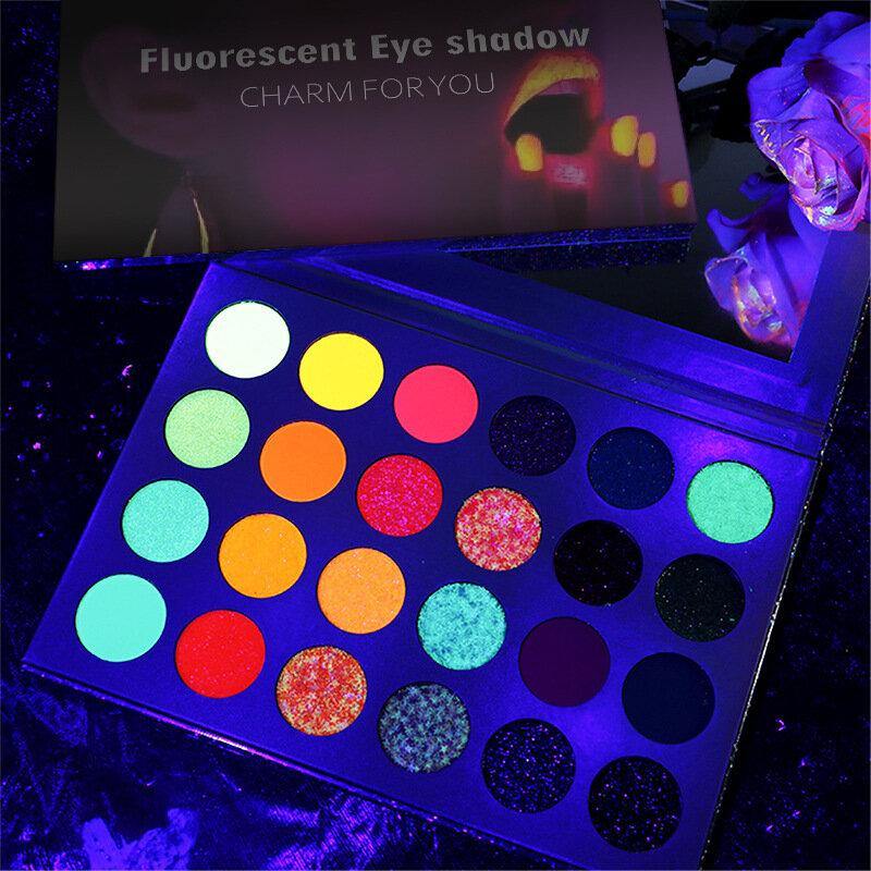 24 Colors Waterproof Glow Eyeshadow Palette Eyeshadow Palette Neon Glow in The Dark Luminous Eyeshadow for Festivals/Party/Halloween/Christmas