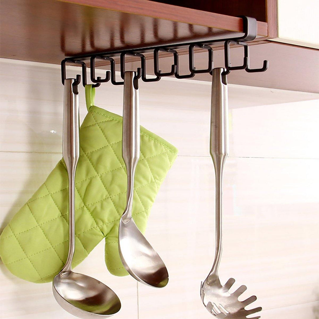 12 Hooks Cup Holder Hang Kitchen Cabinet Under Shelf Storage Rack Organizer Hook