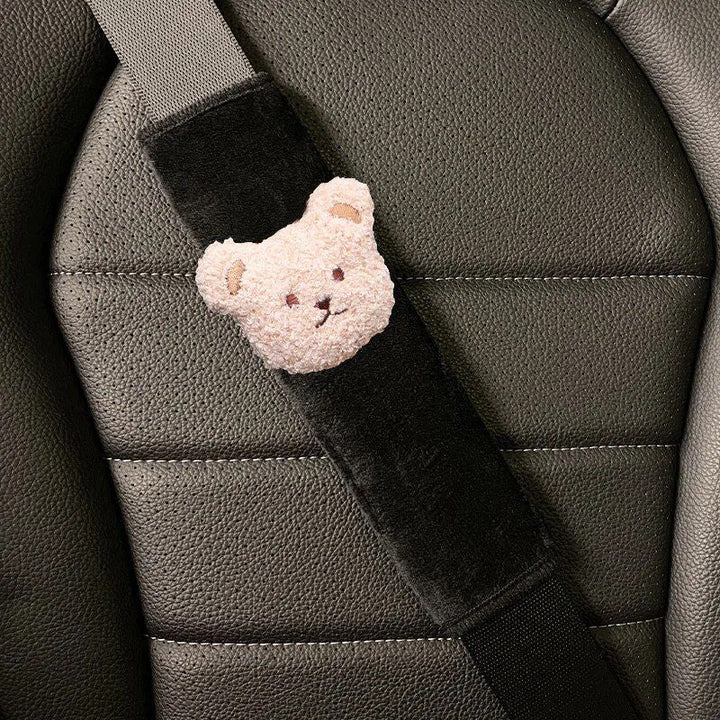 Cute Bear Car Seatbelt Cushion for Kids - Soft Leather Shoulder Strap Pad