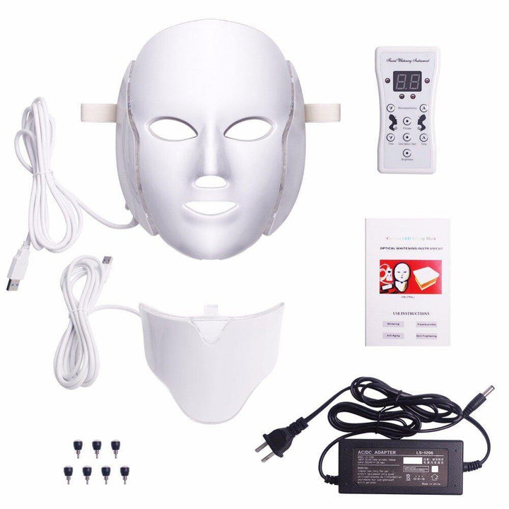 LED Light Therapy Face Mask - Colorful Acne-Removing Neck Beauty Instrument for Brightening and Rejuvenation