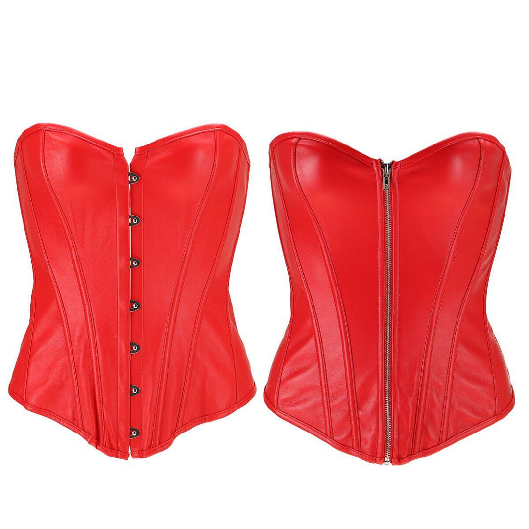 M-3XL Women Party Bustier Overbust Leather Steampunk Corset Gothic Shaper Bustier Zipper Zip Up