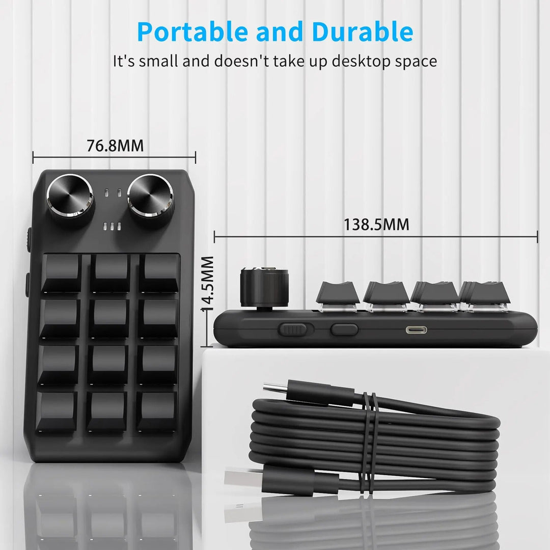 Compact Bluetooth RGB Mechanical Macropad with Custom Macros and Dual Knobs