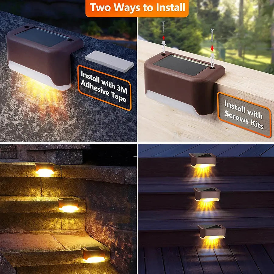 Solar LED Step Lights - Warm White Waterproof Outdoor Pathway and Garden Illumination