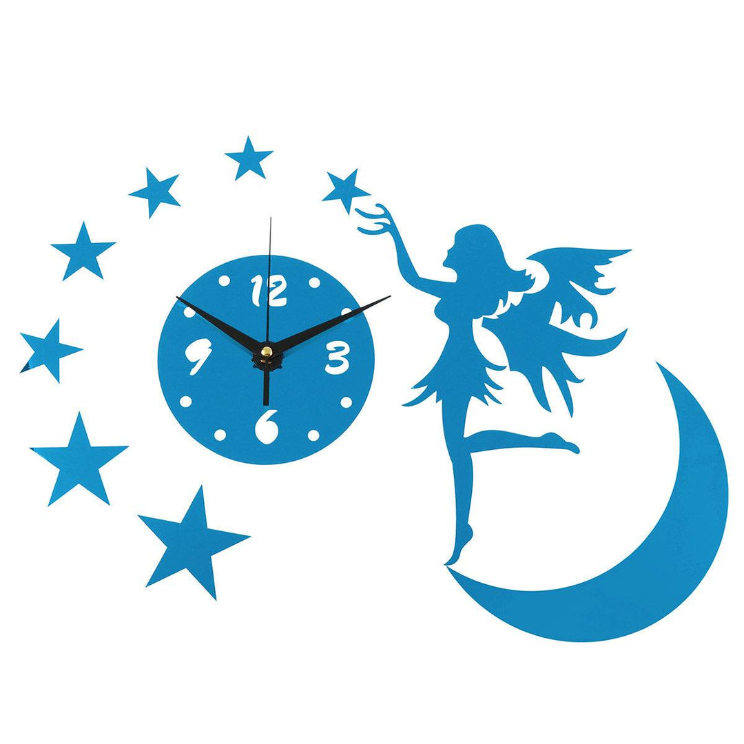 3D DIY Clock Acrylic Mirror Wall Sticker Fairy Angel Moon Star TV Backdrop Home Bedroom Wall Decoration Art Supplies - MRSLM