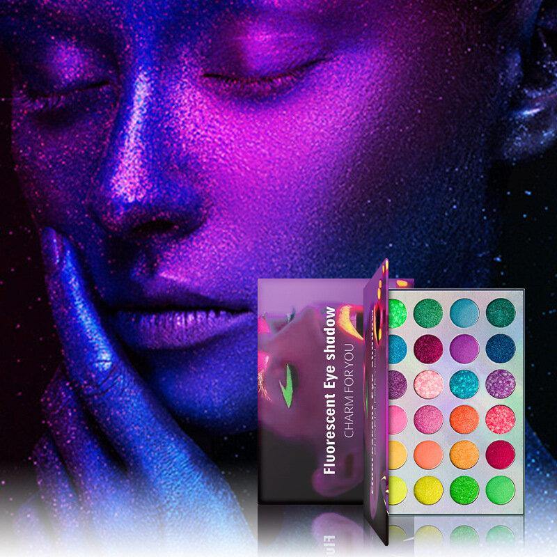 24 Colors Waterproof Glow Eyeshadow Palette Eyeshadow Palette Neon Glow in The Dark Luminous Eyeshadow for Festivals/Party/Halloween/Christmas