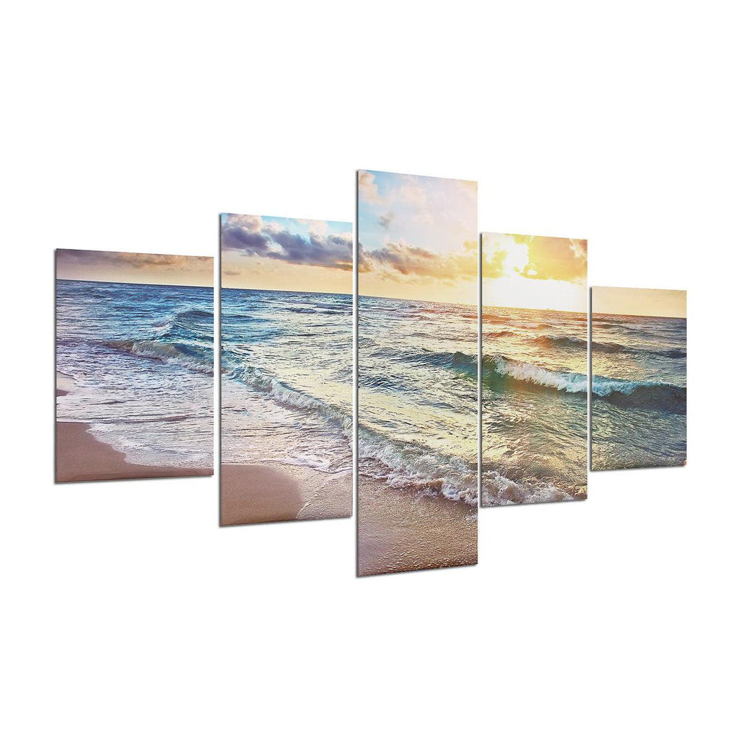 5 Panels Unframed Modern Canvas Seascape Sunrise Art Hanging Picture Room Wall Art Pictures Home Wall Decoration Supplies