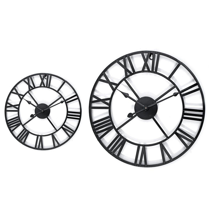 40/60cm Large Metal Skeleton Roman Numeral Wall Clock Black Round Shape