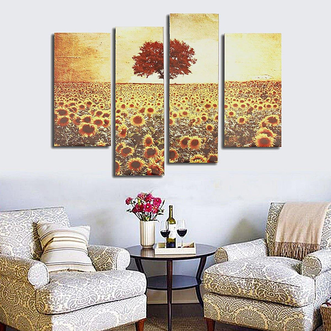 4PCS Frameless Oil Painting Sunflower Canvas Modern Wall Art Home Decoration Paper Art