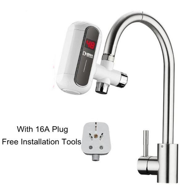 3000W Electric Water Heater Faucet Tankless Kitchen Instant Hot Water Tap Heater Digital LCD Display Easy-Install Heating Tap 220v With Free Installation Tools - MRSLM