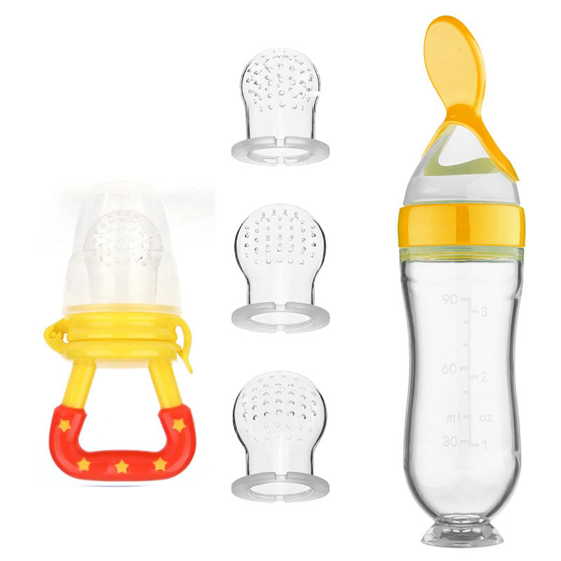 5pcs Silicone Squeezing Feeding Bottle Spoon Feeder for Newborn Baby