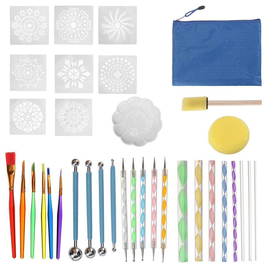 35Pcs Mandala Dotting Tools Rock Painting Kits Colorful Art Pen Paint Stencils - MRSLM