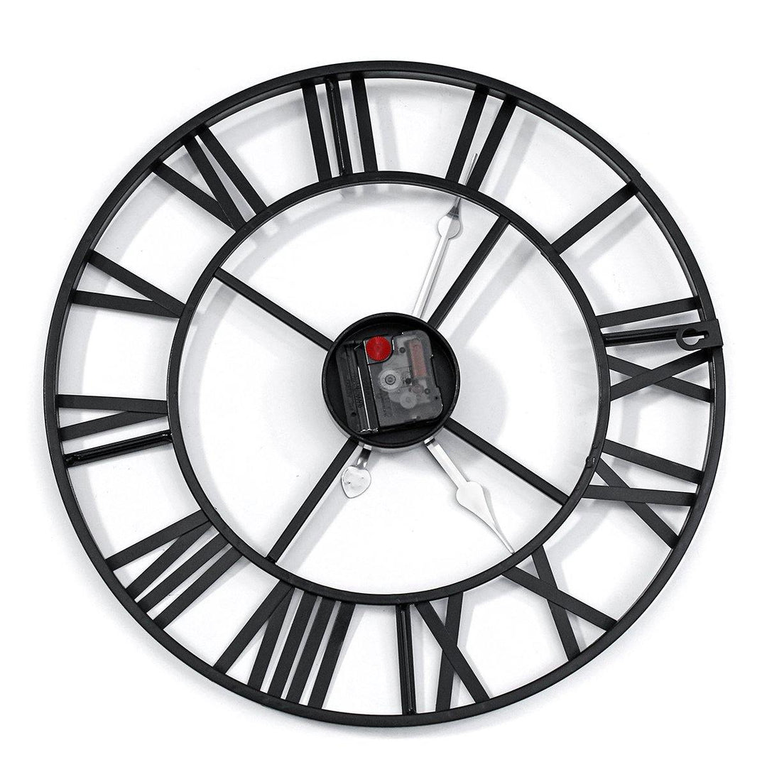 40/60cm Large Metal Skeleton Roman Numeral Wall Clock Black Round Shape