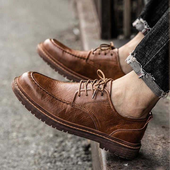 Men's Fashion Casual Lace-up Leather Business Formal Wear Breathable Shoes