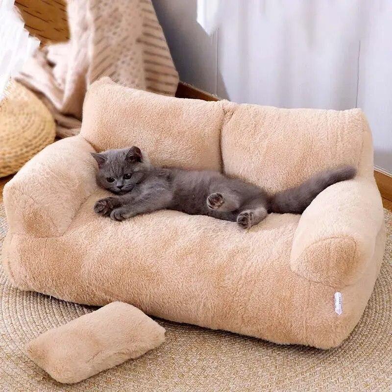 Luxury Pet Sofa Bed - Super Soft Warm Sleeper for Cats & Small Dogs, Washable with Non-Slip Base