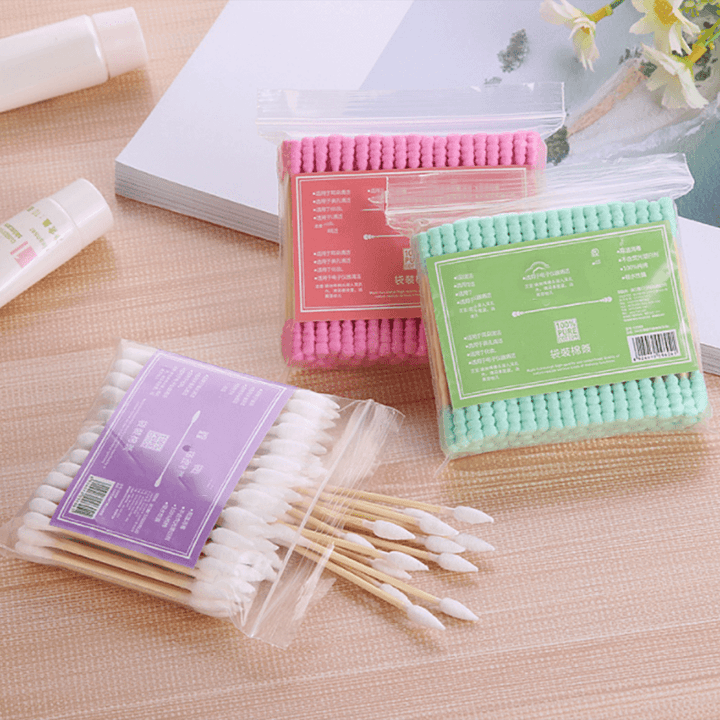 100pcs/ Pack Double Head Cotton Swab Disposable Women Makeup Cotton Buds Tip For Wooden Sticks Ears Clean Health Care Tools