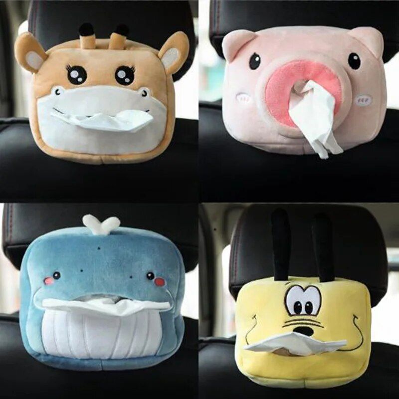 Adorable Plush Animal Car Tissue Holder - Napkin Dispenser for Auto & Home