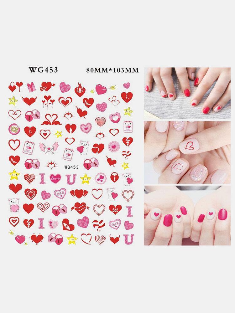 3D Nail Art Stickers Heart Colorful Red Lip Nail Transfer Decals Valentine's Day Tips - MRSLM