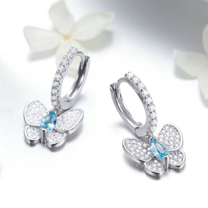 Fashion Blue Crystal Platinum Plated Earrings