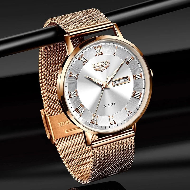 Thin Ladies Quartz Dual Calendar Waterproof Watch