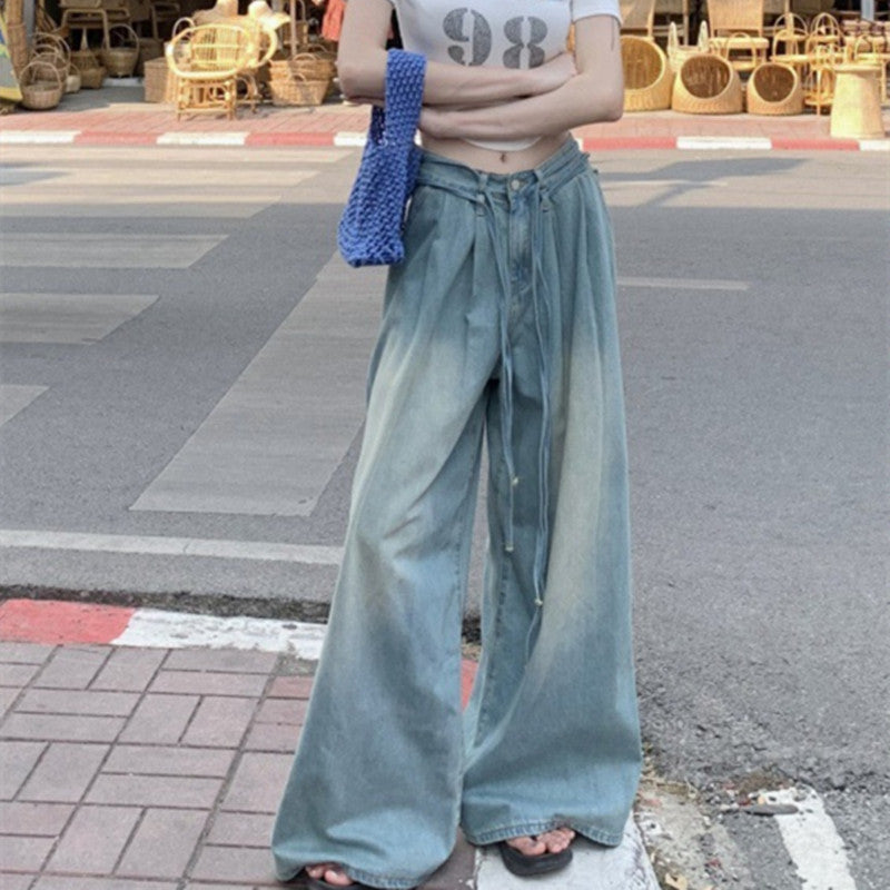 Women's Fashion Water Drawstring Loose Wide Leg Jeans