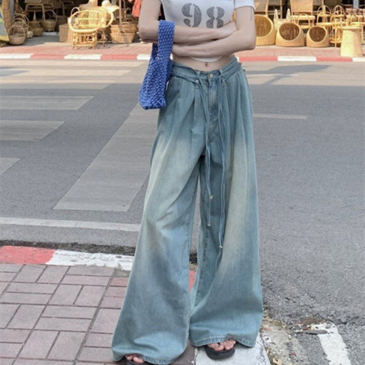 Women's Fashion Water Drawstring Loose Wide Leg Jeans