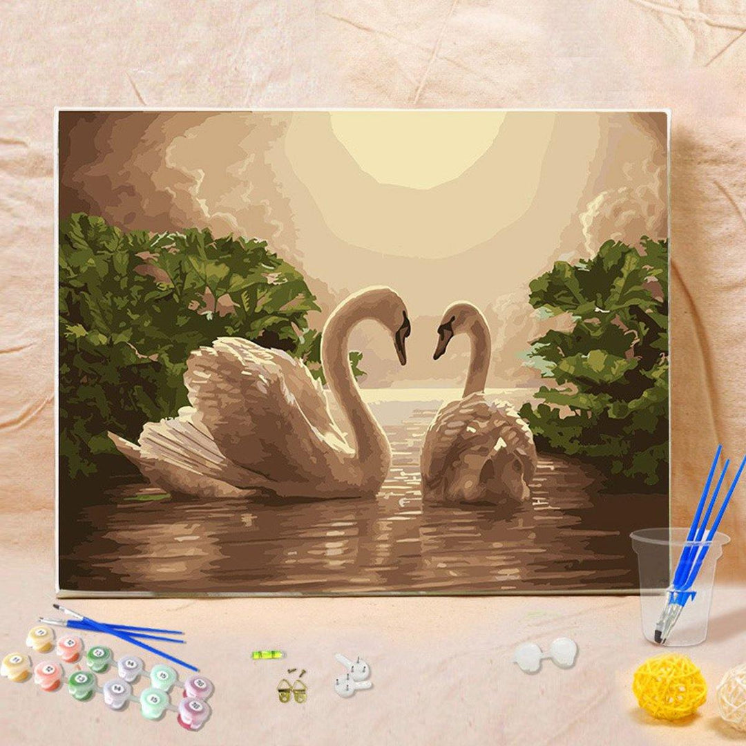 40X50CM Two Beauty Swans Painting DIY Self Handicraft Paint Kit Unframed Home Decoration