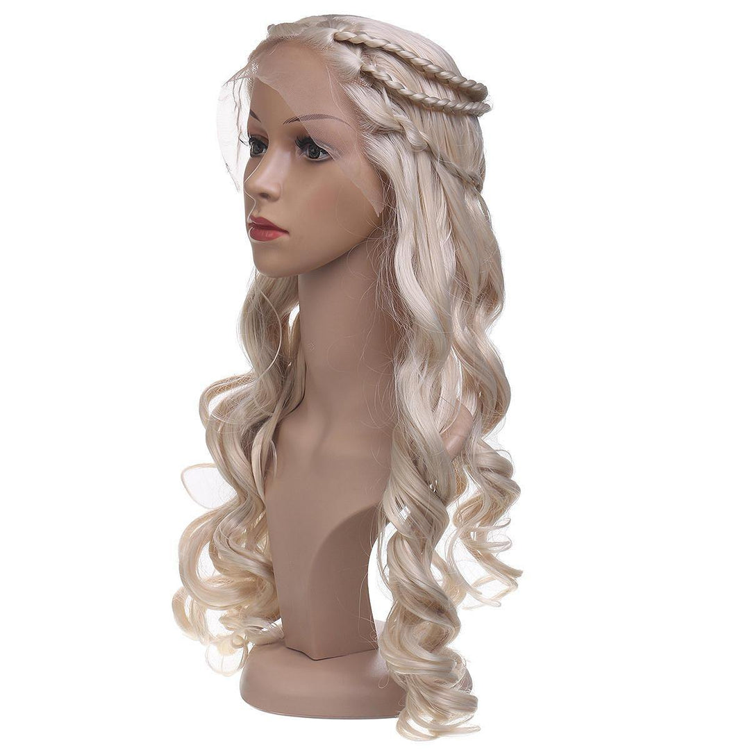 24'' Women Natural Wavy Lace Front Wig Girls Golden Blonde Curly Synthetic Hair