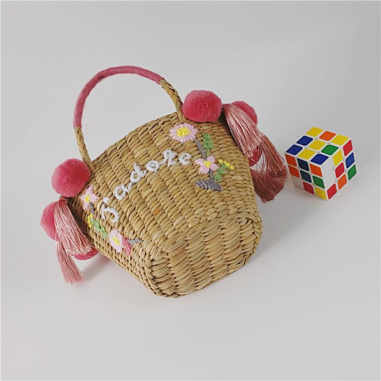 DIY Embroidered Straw Bag Hair Ball New Alphabet Women's Bag