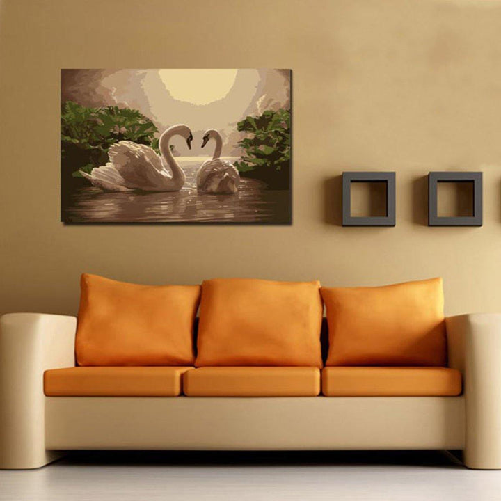 40X50CM Two Beauty Swans Painting DIY Self Handicraft Paint Kit Unframed Home Decoration