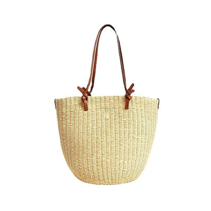 Women's One Shoulder Straw Cylindrical Bag