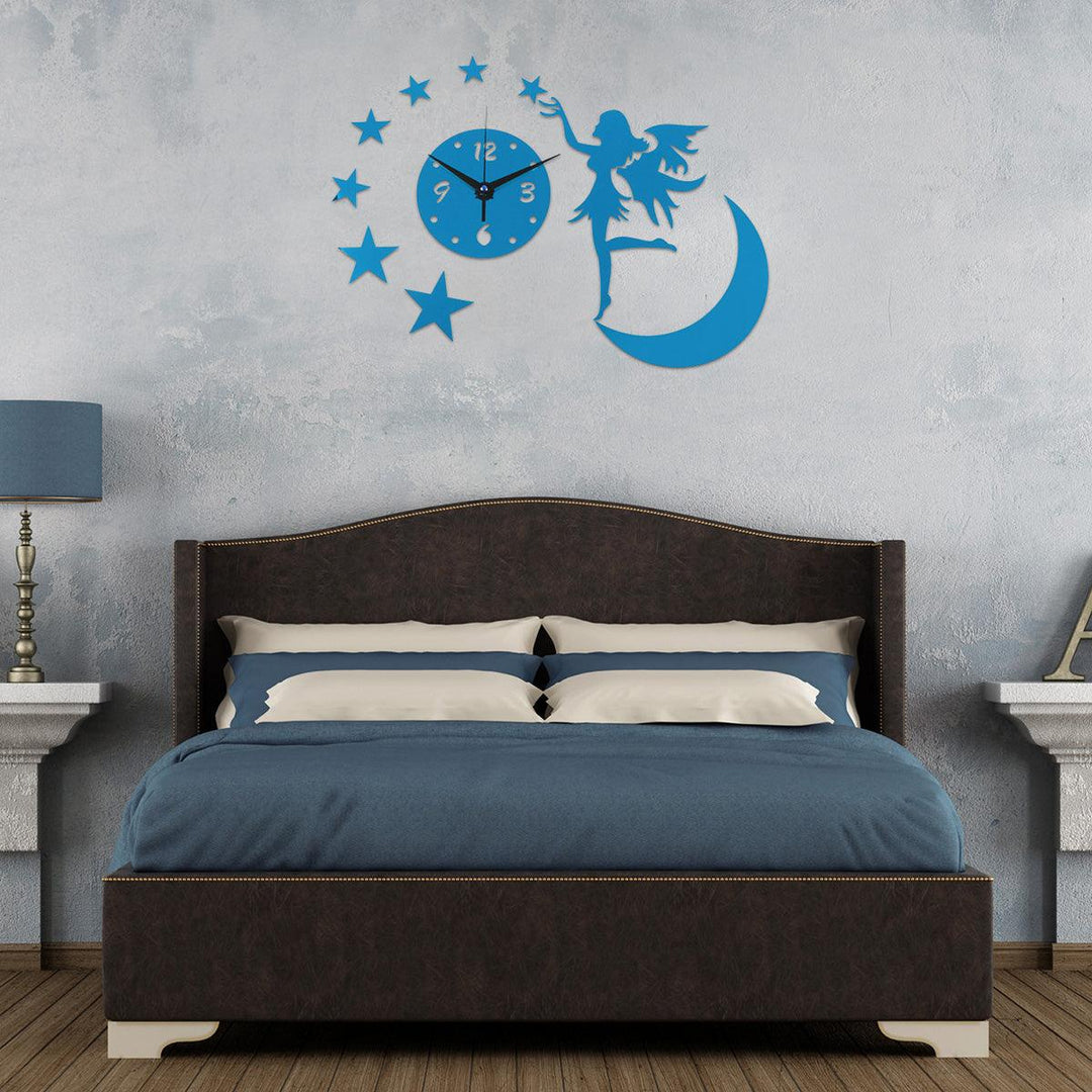 3D DIY Clock Acrylic Mirror Wall Sticker Fairy Angel Moon Star TV Backdrop Home Bedroom Wall Decoration Art Supplies