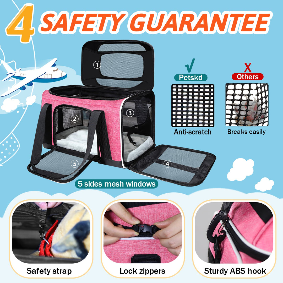 Airline Approved Pet Carrier with Expandable Top & Safety Features