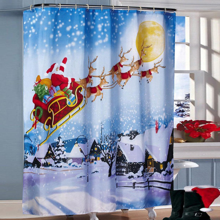 180x180cm Christmas Santa Claus Reindeer Bathroom Shower Curtains With 12 Hooks