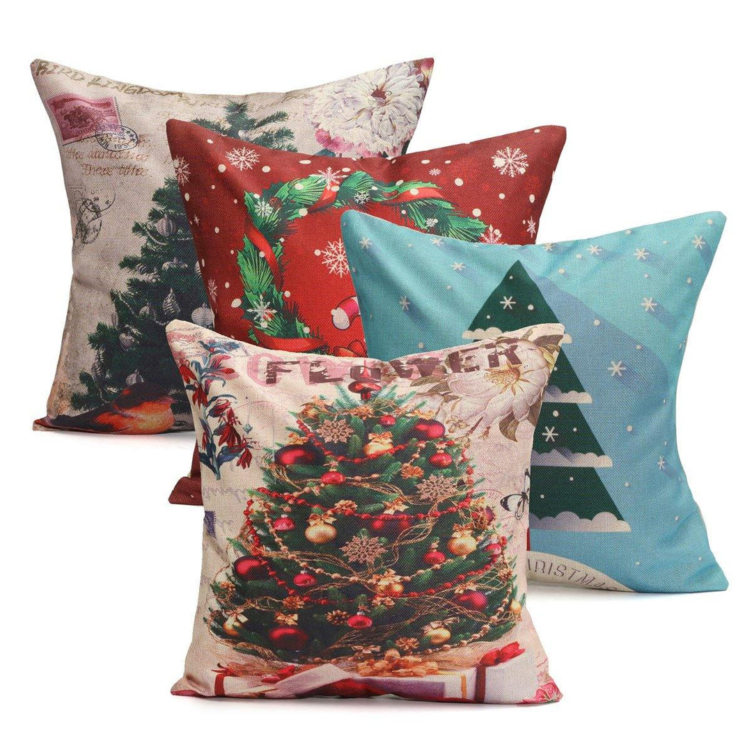 43X43cm Christmas Tree Snowmen Gift Fashion Cotton Linen Pillow Case Santa Claus Home Decor