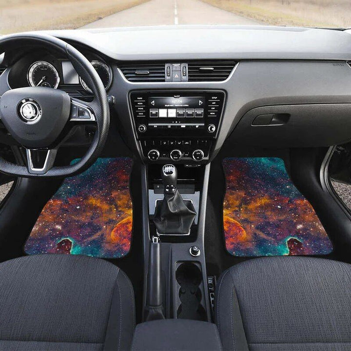 Galaxy Space Teal & Orange Car Floor Mats Set