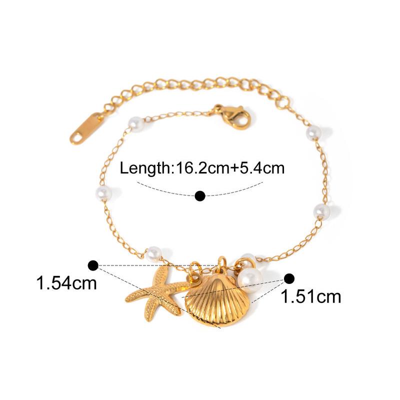 18K Gold-Plated Pearl Starfish Pendant Bracelet