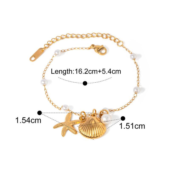 18K Gold-Plated Pearl Starfish Pendant Bracelet