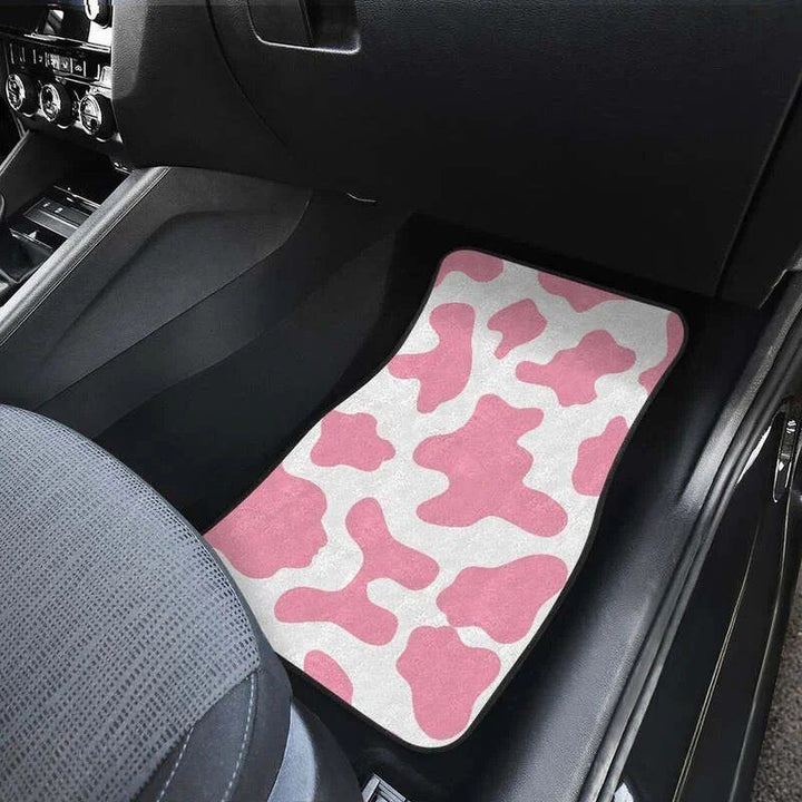 Pastel Pink & White Cow Print Car Floor Mats