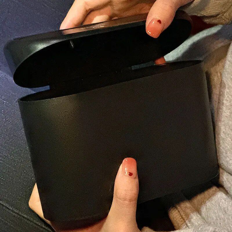 Sleek Square Car Trash Bin with Pressing Lid