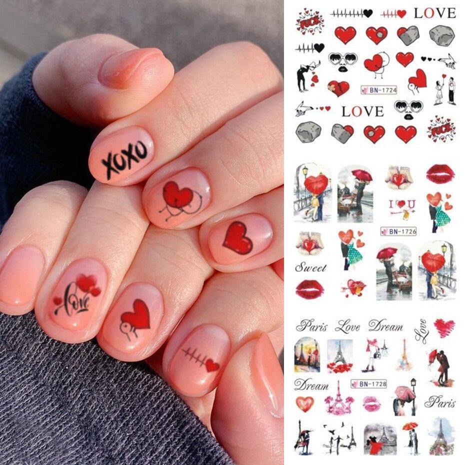 3D Nail Art Tips Retro Lovers Sunset Rose Transfer Decals Valentine's Day Stickers