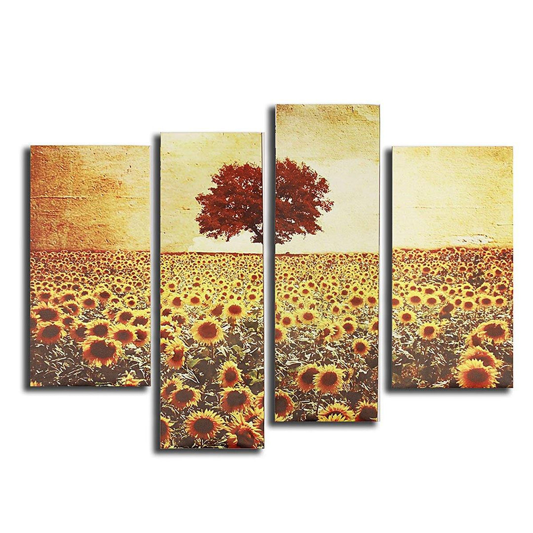 4PCS Frameless Oil Painting Sunflower Canvas Modern Wall Art Home Decoration Paper Art