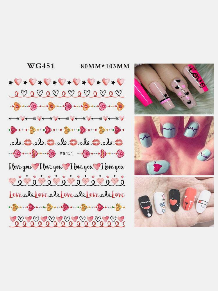 3D Nail Art Stickers Heart Colorful Red Lip Nail Transfer Decals Valentine's Day Tips - MRSLM