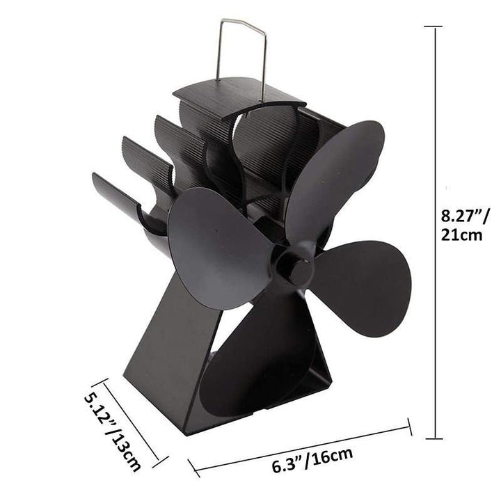 4 Blade Eco-friendly Black Stove Fan Low Noise Home Fireplace Fan Efficient Heat Distribution