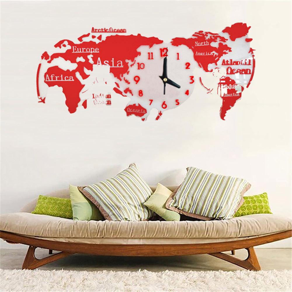 3D Wall Stickers World Map Clock 30*14 cm Living Room Home Bedroom Acrylic Decorative Personality Wall Clock