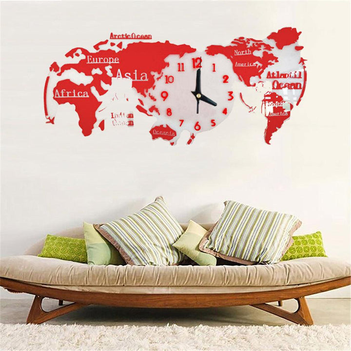 3D Wall Stickers World Map Clock 30*14 cm Living Room Home Bedroom Acrylic Decorative Personality Wall Clock