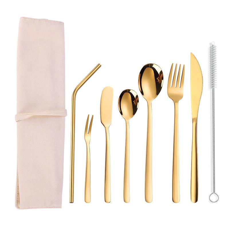 304 Stainless Steel Cutter Fork Spoon Set Portable Camouflage Western Tableware Bag Outdoor Dinnerware Set