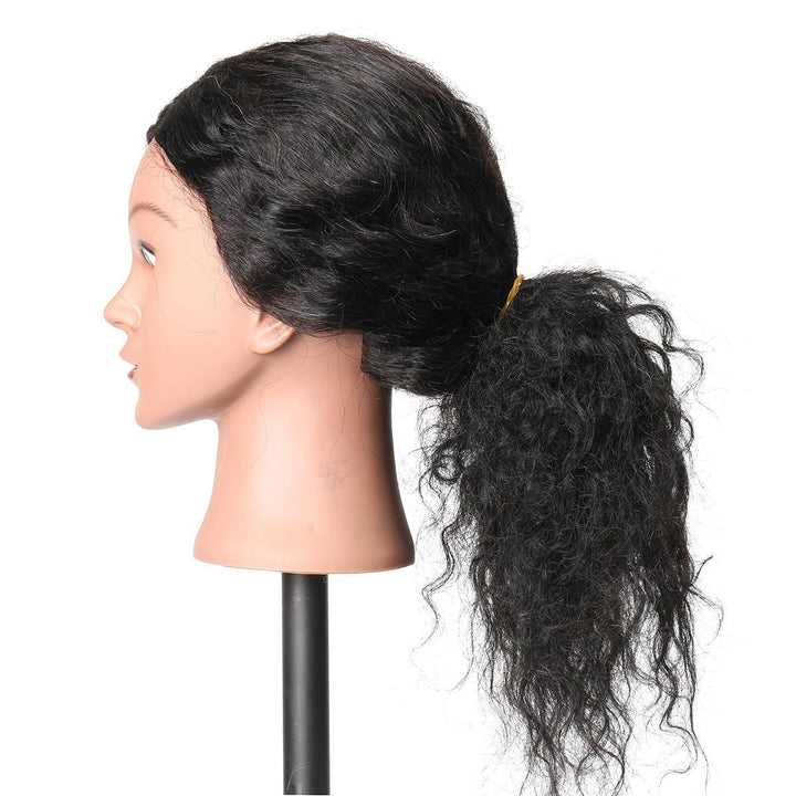 48cm 100% Human Hair Hairdressing Mannequin Head Practice Model Long Curly Hair