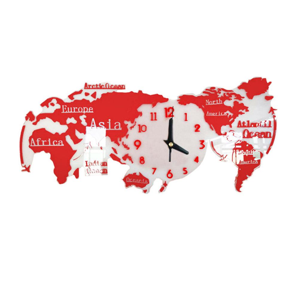 3D Wall Stickers World Map Clock 30*14 cm Living Room Home Bedroom Acrylic Decorative Personality Wall Clock - MRSLM