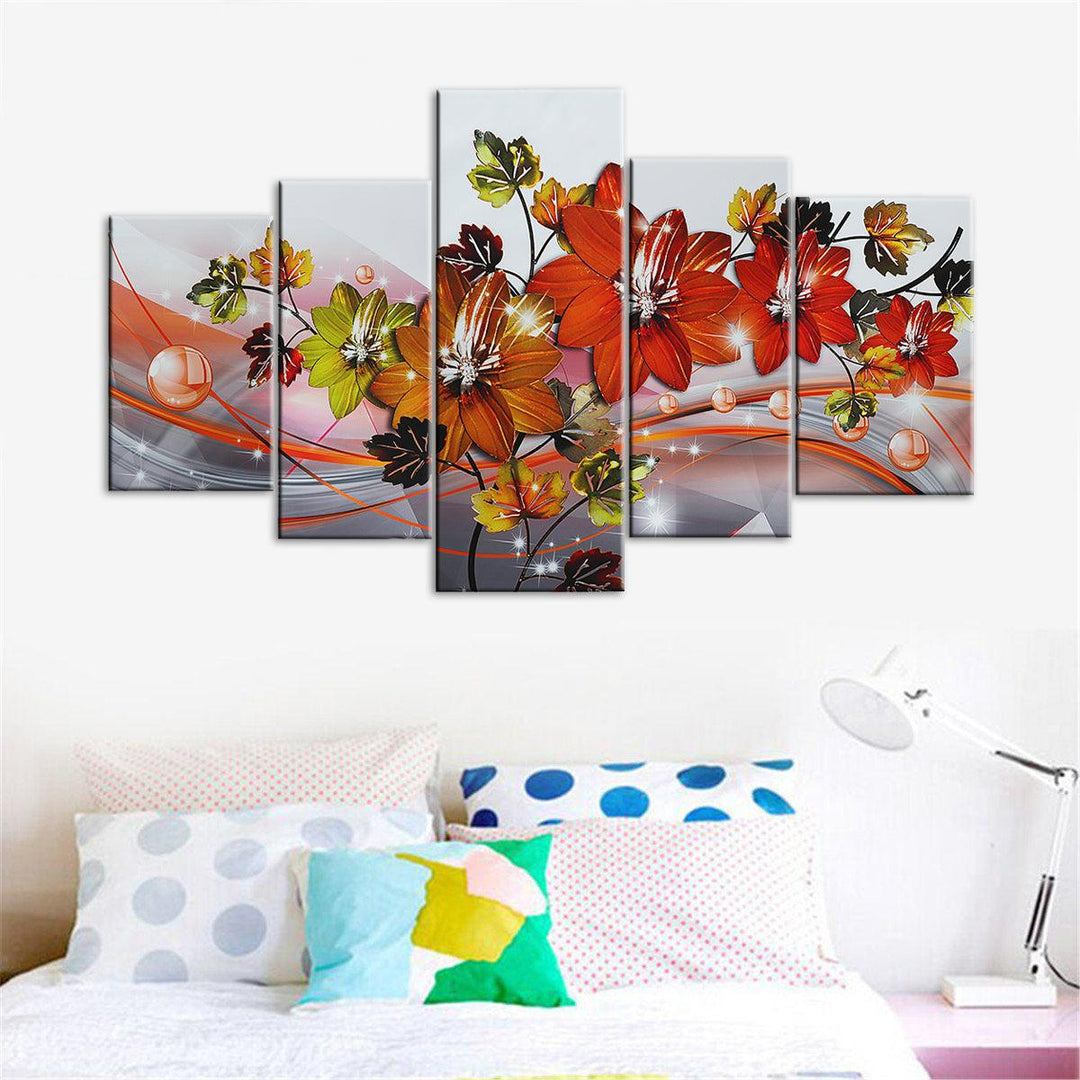 5 pcs Combination Mural Crystal Flower Spray Painting Printing Sofa Wall Painting Canvas Home Office Wall Decoration