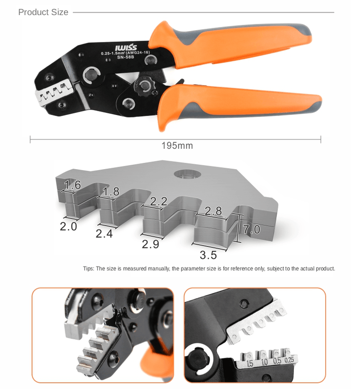 IWISS SN-58b 6.3/ 4.8/2.8 Plug Spring Crimping Tool Ratchet Terminal 0.25-1.5mm Crimping Tool Cold-pressing Bare Terminal Clamp